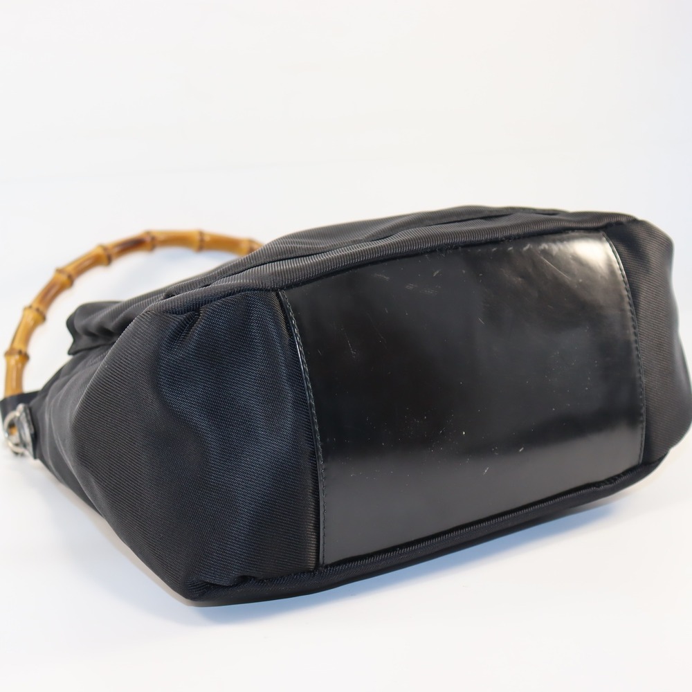 Gucci Bamboo Handle Bag Womens Medium Black Nylon Vintage Designer Purse - Picture 4 of 6